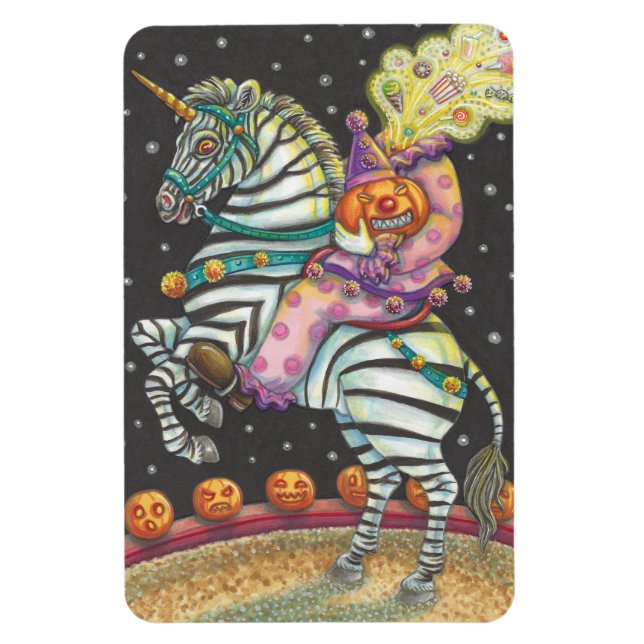 SÖMNIG HOLLOW CIRCUS CLOWN RIDING UNICORN ZEBRA MAGNET (Vertikal)