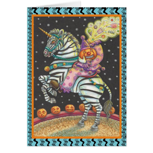 SÖMNIG HOLLOW CIRCUS CLOWN, ZEBRA GREETING CARD Bl Hälsningskort (Framsidan)