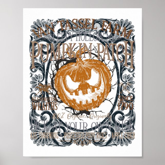 Sömnig Hollow Pumpkin Picking Farm Funny Halloween Poster (Framsidan)