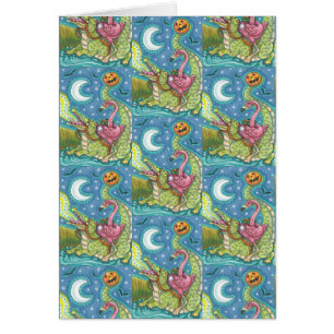 SÖMNIG HOLLOW ROSA FLAMINGO & CROC HALLOWEEN CARD OBS KORT