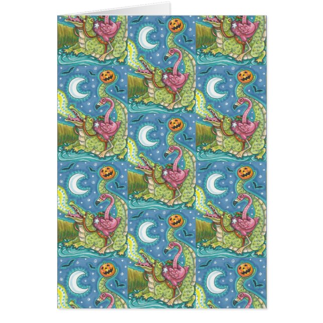 SÖMNIG HOLLOW ROSA FLAMINGO & CROC HALLOWEEN CARD OBS KORT (Framsidan)