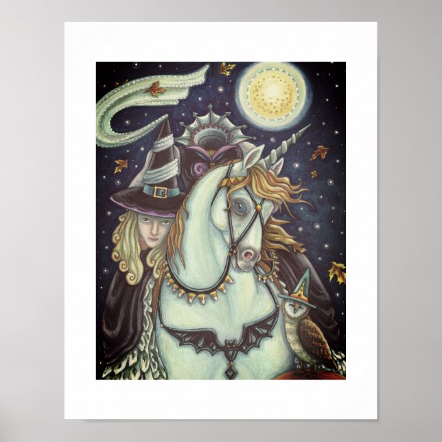 SÖMNIG HOLLOW WITCH UNICORN UGGLA, HALLOWEEN FANTA POSTER (Framsidan)