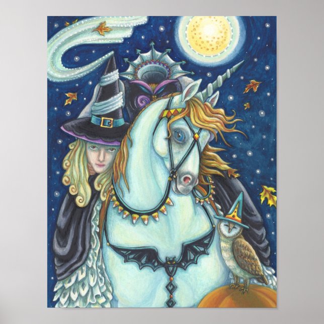 SÖMNIG HOLLOW WITCH UNICORN UGGLA, HALLOWEEN FANTA POSTER (Framsidan)