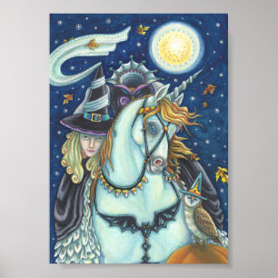 SÖMNIG HOLLOW WITCH UNICORN & UGGLA HALLOWEEN POST POSTER