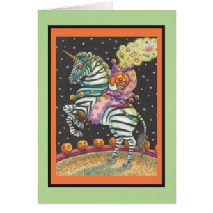 SÖMNIG HUR CIRCUS CLOWN PÅ UNICORN ZEBRA V-KORT HÄLSNINGSKORT