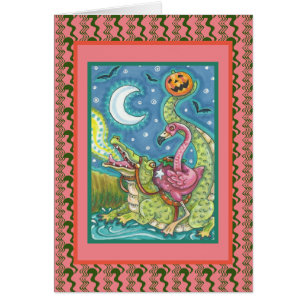 SÖMNIG HUR ROSA FLAMINGO & CROCODILE FUNNY CARD HÄLSNINGSKORT