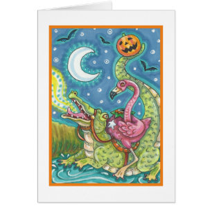 SÖMNIG HUR ROSA FLAMINGO & CROCODILE-KORT tomt OBS Kort