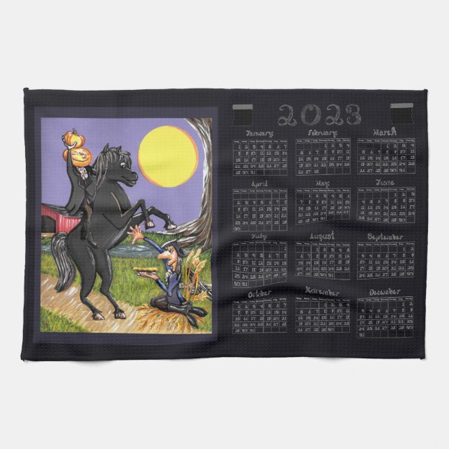 Sömnig ihålig häftlös häst 2023-kalender kökshandduk (Horisontell)