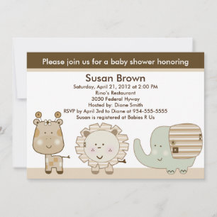 Sömnig inbjudan till Safari Animals Baby Shower