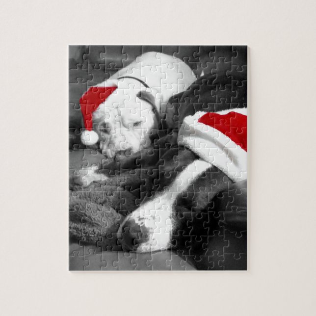 sömnig jul pitbull valpar söta tomte pussel (Vertikal)