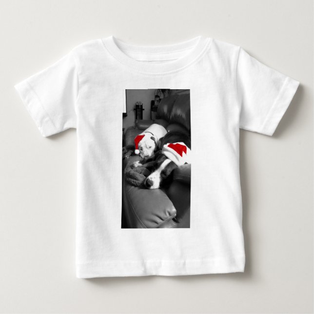 sömnig jul pitbull valpar söta tomte t shirt (Framsida)
