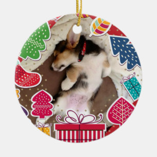 Sömnig julCorgivalp Julgransprydnad Keramik
