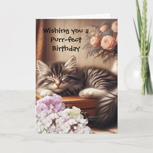 Sömnig Kat Birthday Kort (Framsida)