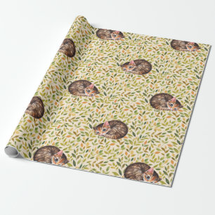 Sömnig katt, blommigtens bakgrund presentpapper