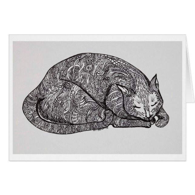 sömnig katt hälsningskort (Framsidan Horizontal)