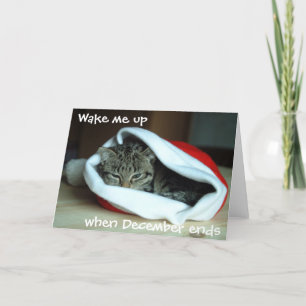 Sömnig Katt i Santa Hat-Helgdag Helgkort