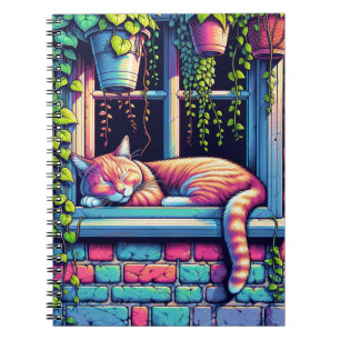 Sömnig Katt i Windows Sill Ai Art Anteckningsbok