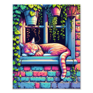 Sömnig Katt i Windows Sill Ai Art Fototryck