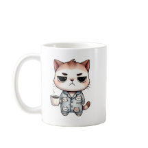 Sömnig Katt med kaffe, Grumpy Kitten, Pajama Cat