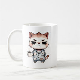 Sömnig Katt med kaffe, Grumpy Kitten, Pajama Cat Kaffemugg
