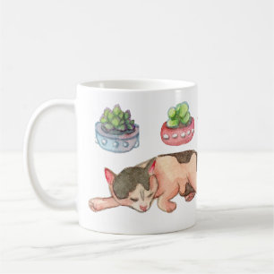 Sömnig katter och planterare för självsådd kaffemugg