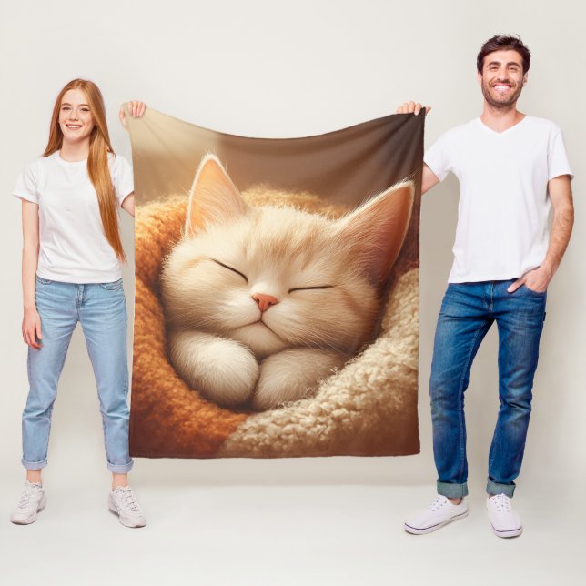 Sömnig kattunge fleecefilt (På plats)