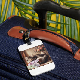 Sömnig Kattunge på resväska med blommor Bagagebricka