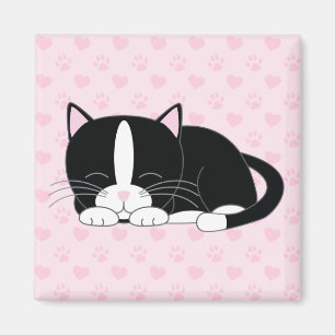Sömnig Kattunge {Tuxedo} Magnet