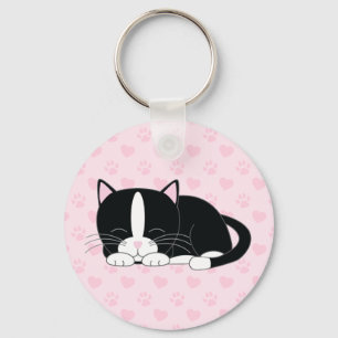 Sömnig Kattunge {Tuxedo} Nyckelring