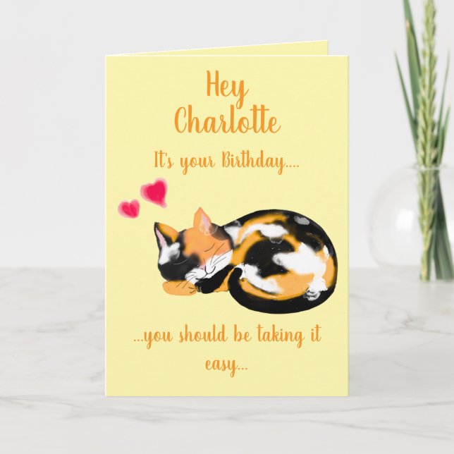 Sömnig kattvikande födelsedag kort (Framsida)