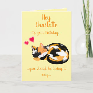 Sömnig kattvikande födelsedag kort