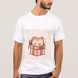 Sömnig Kawaii Ginger Katt i Rosa Presentlåda T Shirt