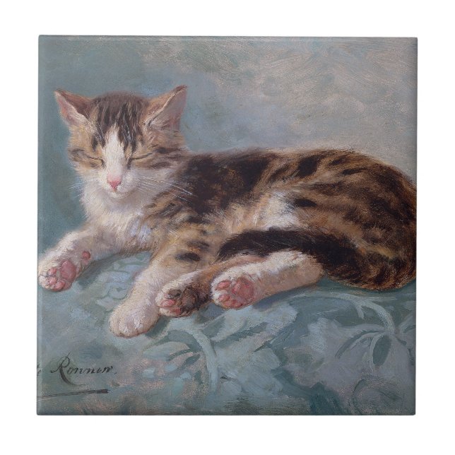 Sömnig Kitten av Henriette Ronner-Knip Kakelplatta (Framsidan)