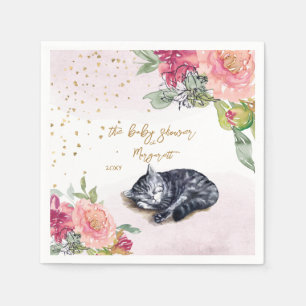 Sömnig Kitten Illustration Girl Baby Shower Pappersservett