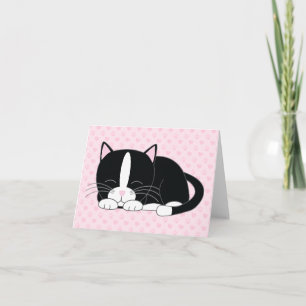 Sömnig Kitty {Tuxedo Cat} Vikta tackkort