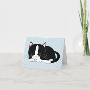 Sömnig Kitty {Tuxedo Cat} Vikta tackkort