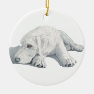 Sömnig Labradoodle valp Julgransprydnad Keramik