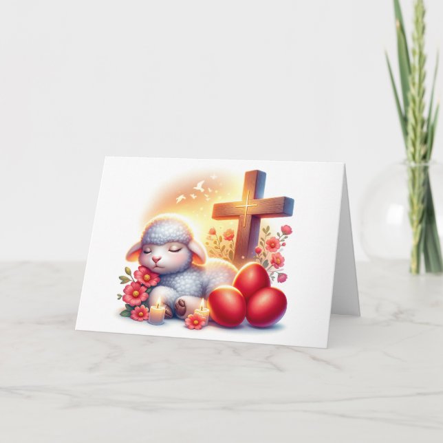 Sömnig Lamb Ortodox Påsk Kort (Framsida)