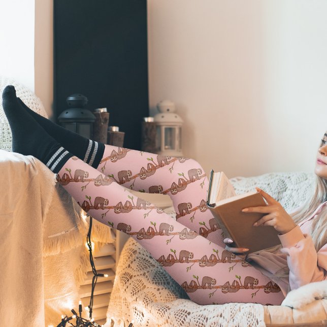 Sömnig Lazy Baby Sloth Mönster Leggings (Sloth Pattern Leggings (choose your own background colour))