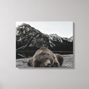 Sömnig Lazy Bear Rustic Cabin Decor Canvastryck
