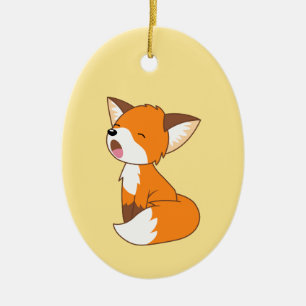 Sömnig Little Fox på Gult Magnetic Julgransprydnad Keramik