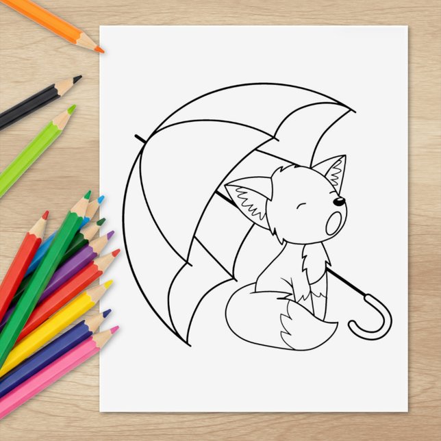 Sömnig Little Fox under Parbrella Coloring Page Stämpel (Skapare uppladdad)