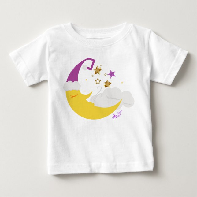 Sömnig Måne Lila Hat & Guld Stars Tee Shirt (Framsida)