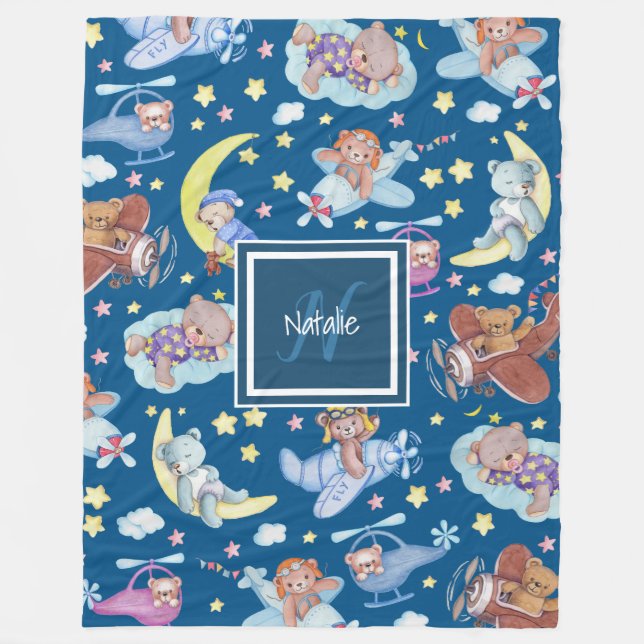 Sömnig Nallar drömma om flygflygplan Fleecefilt (Framsidan)