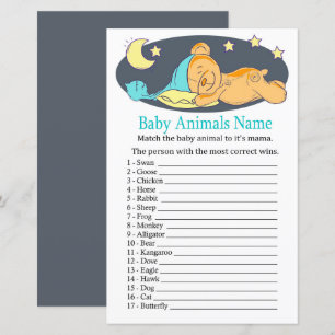 Sömnig nalle Baby djur Namn-spel