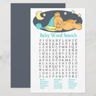 Sömnig nalle Baby Shower Ord Search-spel