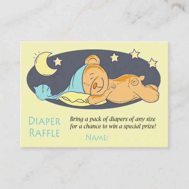 Sömnig nalle Diaper Raffle Biljett (Framsida)