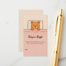 Sömnig Nalle Ljus rosa Diaper Raffle Biljett