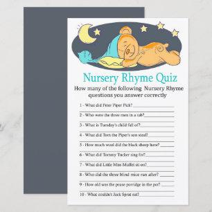 Sömnig nalle Nursery Rhyme Quiz babydusch