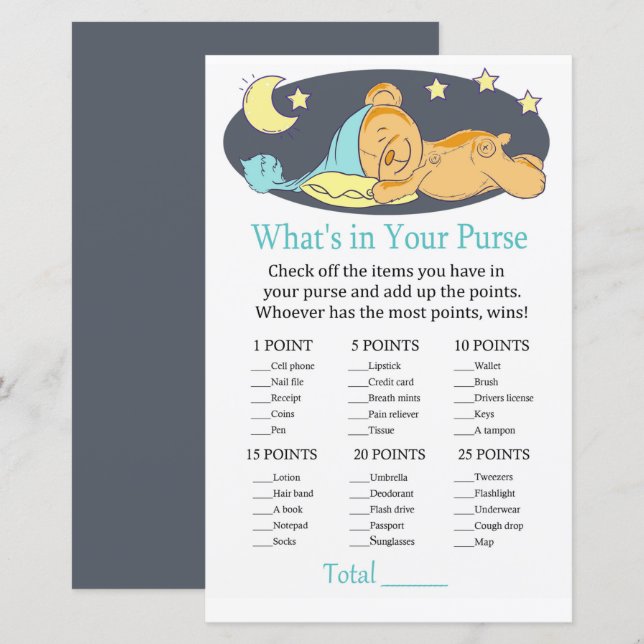 Sömnig nalle Vad är det i ditt handväska? (Fram/baksida)